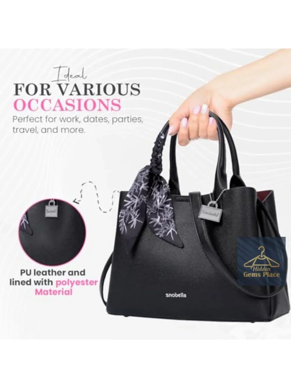 PU Leather Hobo Crossbody Bag with Adjustable Strap 3 Compartments